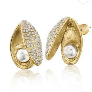 Pavé Shell Gold Button Earrings by Zaxie BNWT